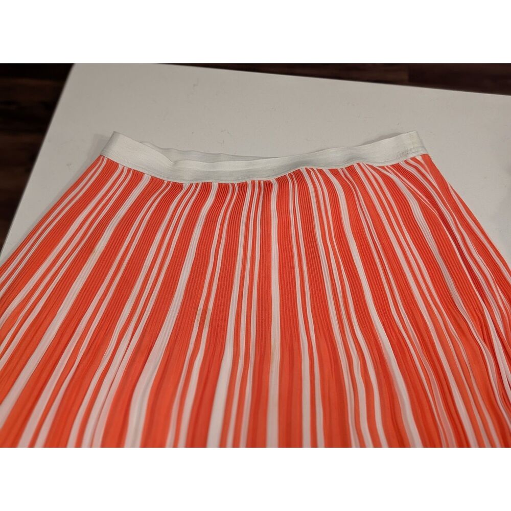 Striped Maxi Skirt XL Orange and White Pleated Coastal Resort Wear Preppy - Picture 4 of 10